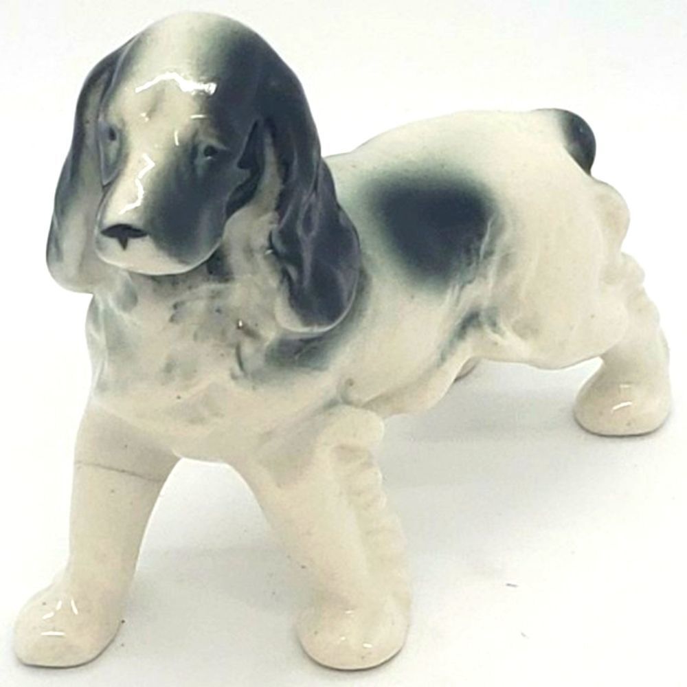 Black White Vintage American Cocker Spaniel Porcelain Figurine AS IS